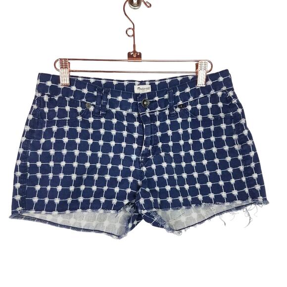 Madewell | Blue & White Patterned Cut Off Shorts - Picture 1 of 6